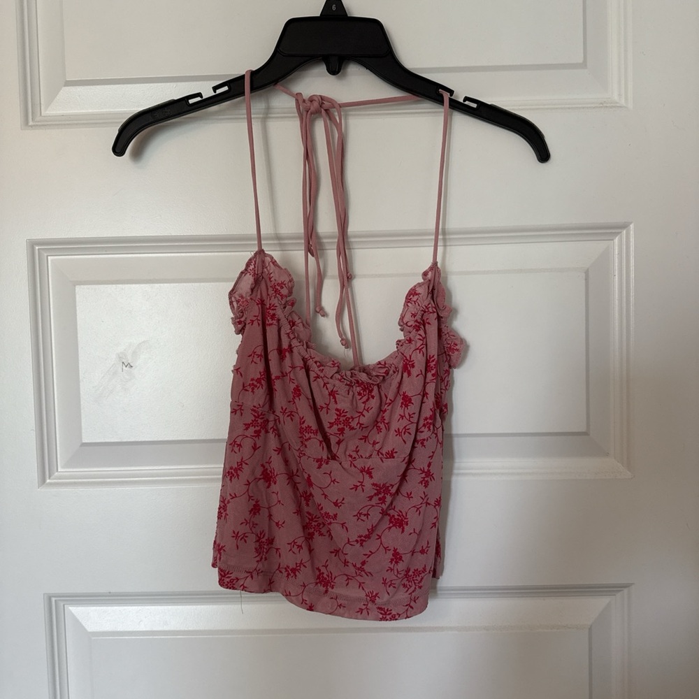 Motel Rocks Pink Camisole with Tie Front and Ruffled Details